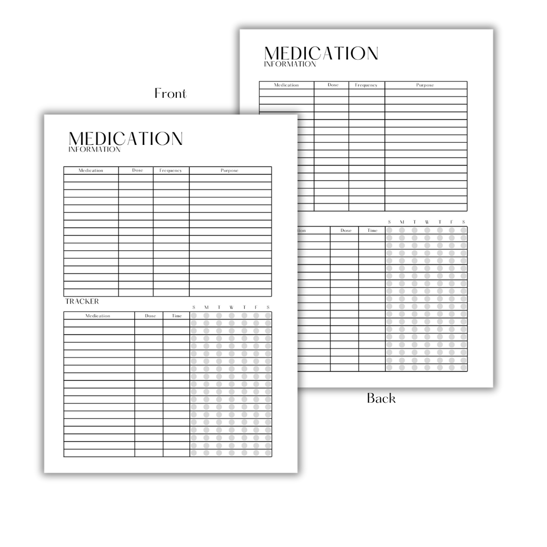 MEDICATION TRACKER - DOWNLOAD & PRINT PDF