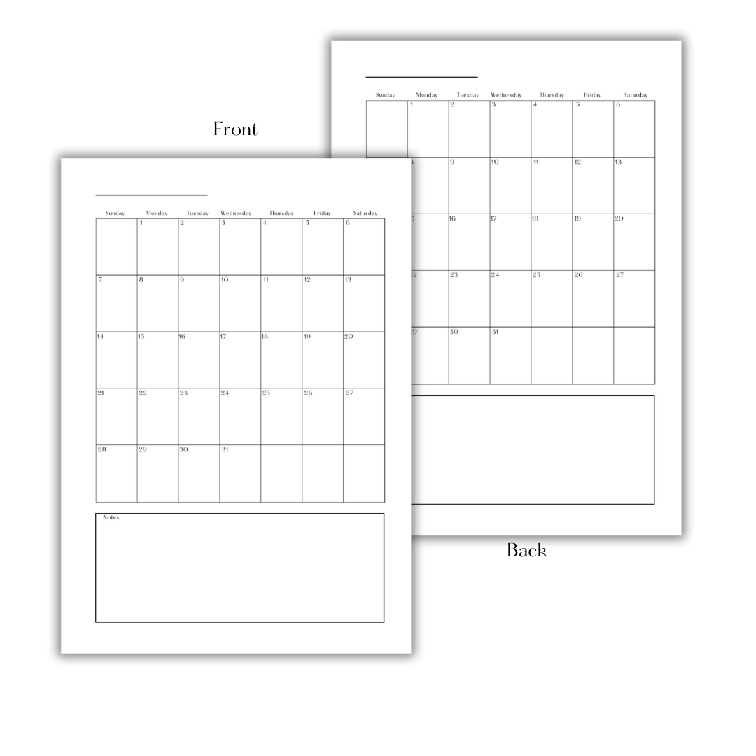 MONTHLY CALENDAR (UNDATED) - DOWNLOAD & PRINT PDF