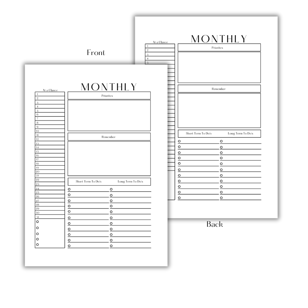 MONTHLY PLANNER - DOWNLOAD & PRINT PDF