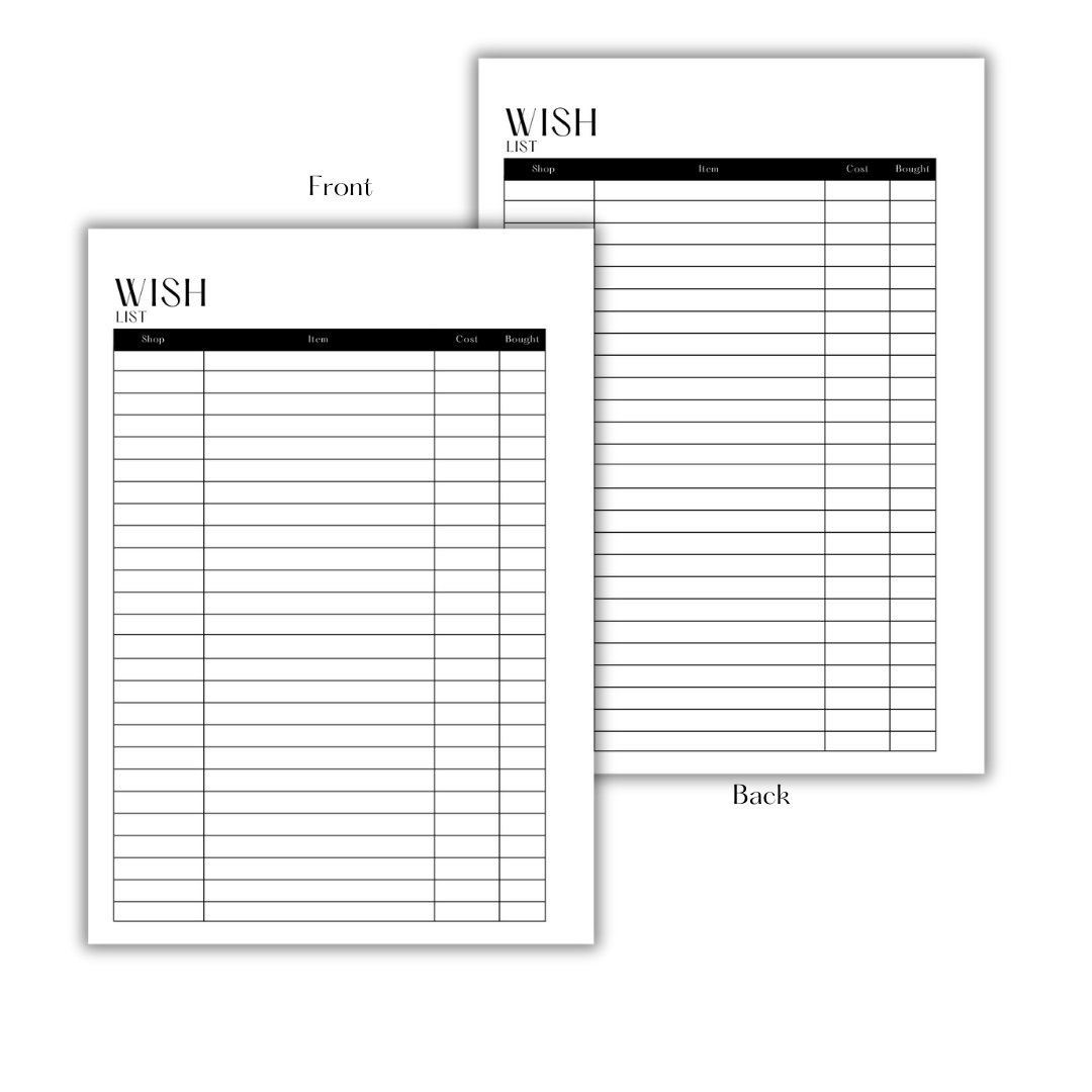 WISH LIST - DOWNLOAD & PRINT PDF