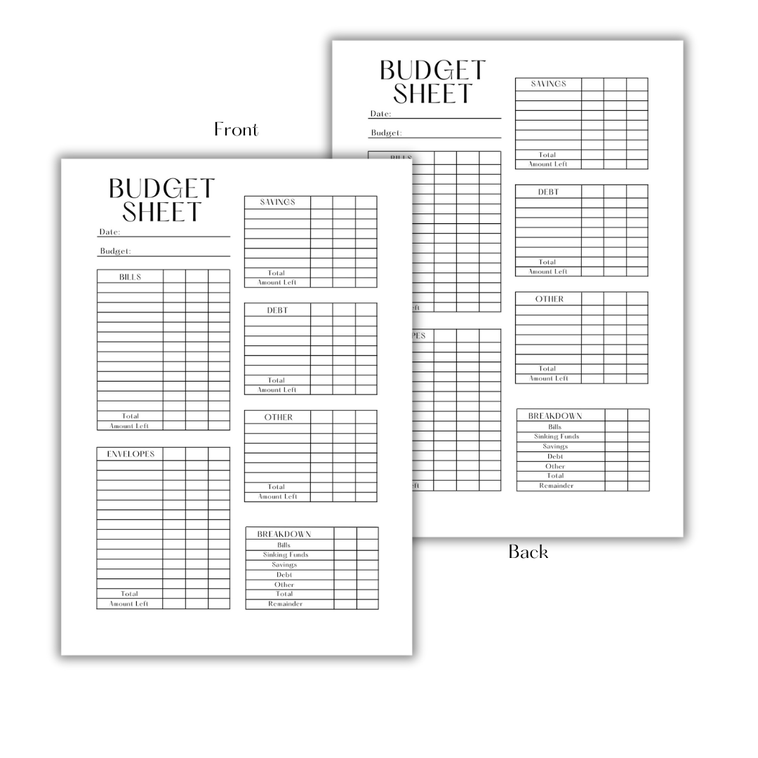 BUDGET SHEET - FILLER PAPER