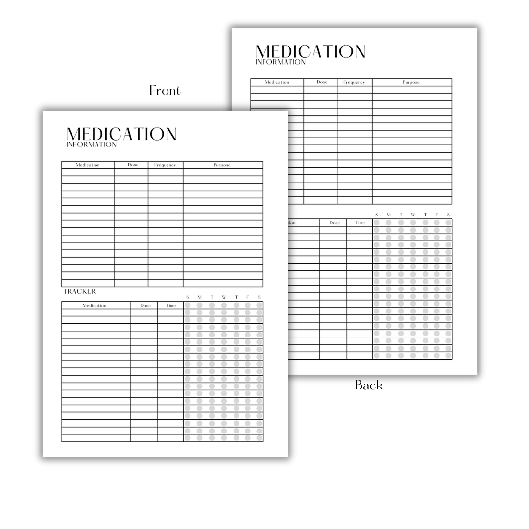 MEDICATION TRACKER - FILLER PAPER