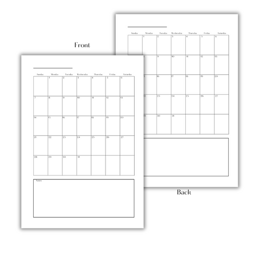 MONTHLY CALENDAR - FILLER PAPER