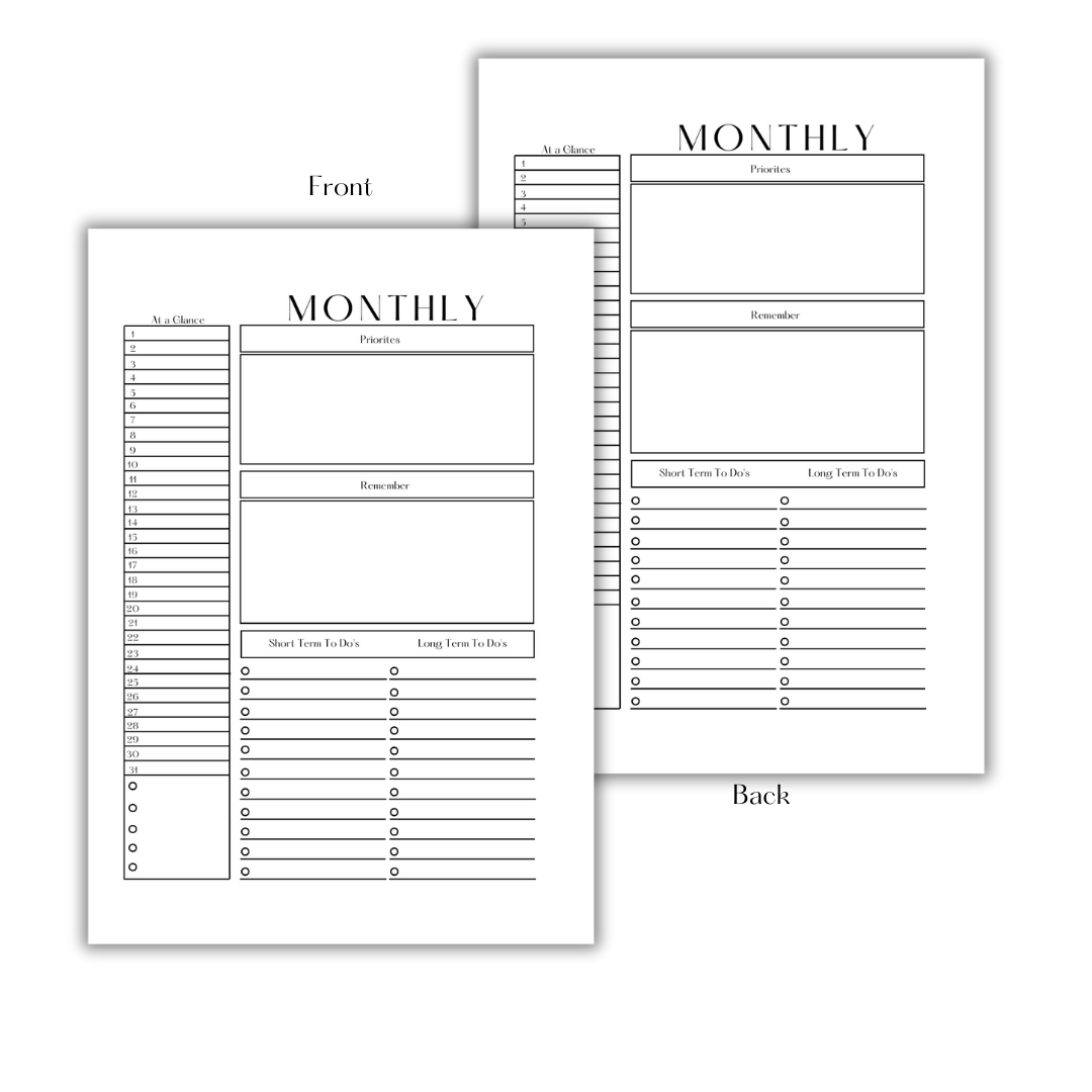 MONTHLY PLANNER - FILLER PAPER