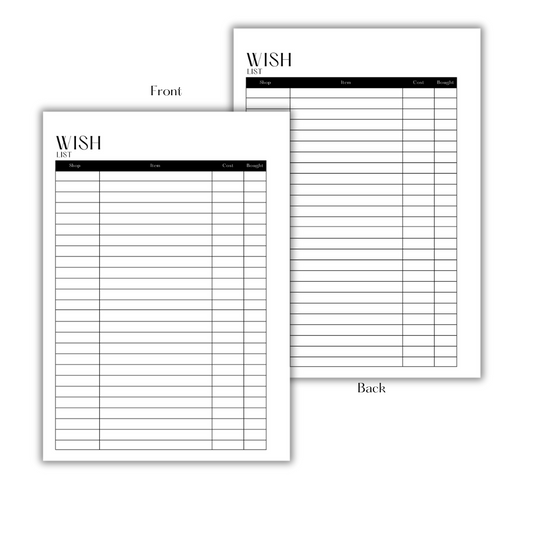 WISH LIST - FILLER PAPER