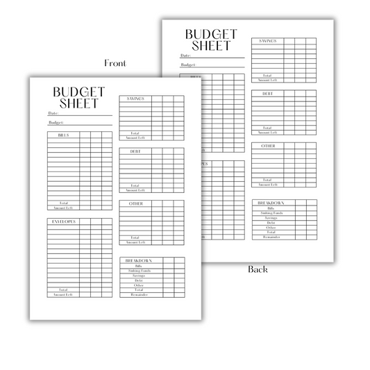 BUDGET SHEET - DOWNLOAD & PRINT PDF