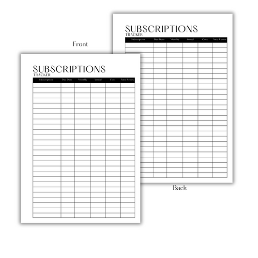 SUBSCRIPTIONS TRACKER - FILLER PAPER