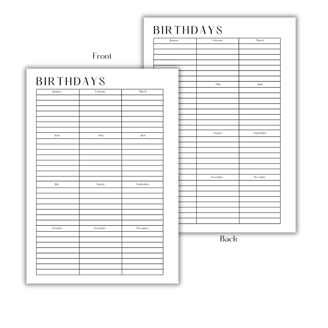 BIRTHDAYS - DOWNLOAD & PRINT PDF