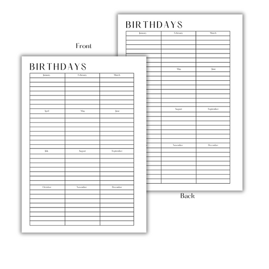 BIRTHDAYS - DOWNLOAD & PRINT PDF